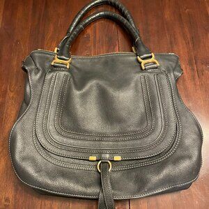 Chloe: Large Marcie Satchel: Navy blue with gold hardware